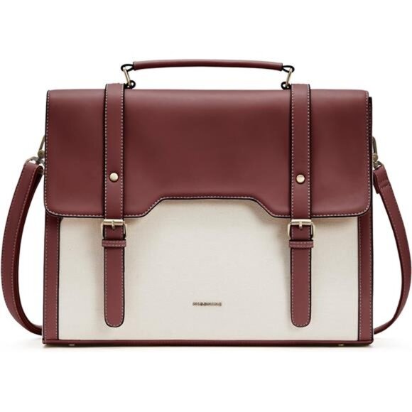 Laptop Bag 15.6 inch Canvas Messenger Bag Coffee/Beige